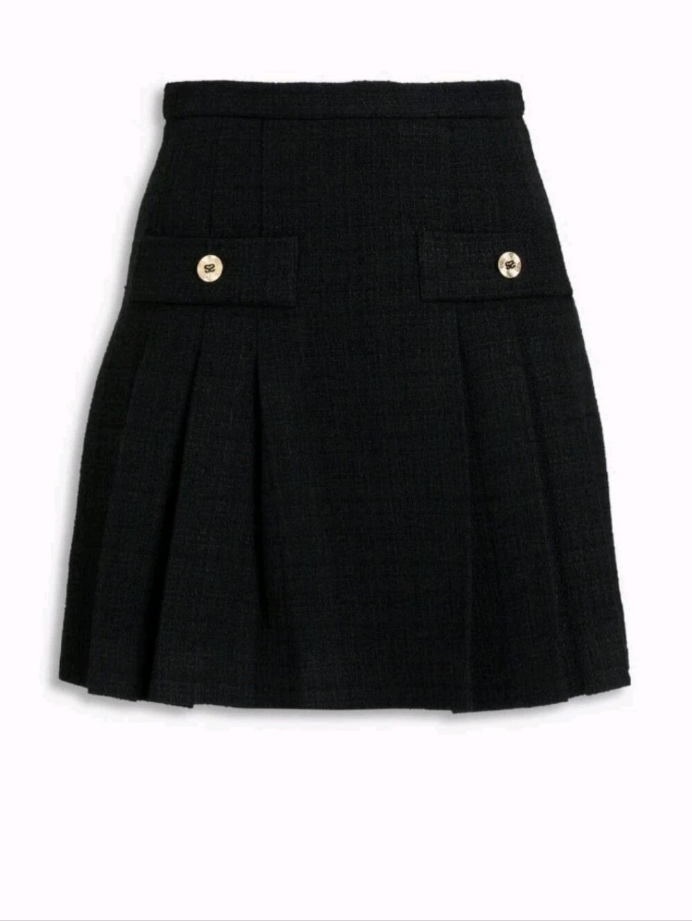 Sandro Paris Women's Size 34 US 2/4 Pleated A-line Black Mini Skirt Gold Button
